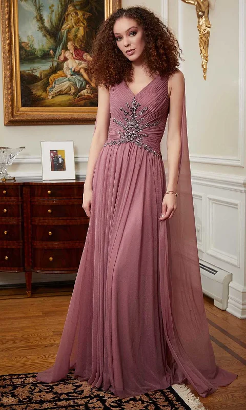 Super Sale MGNY By Mori Lee 72818 - V-Neck Shimmer Mesh Evening Gown