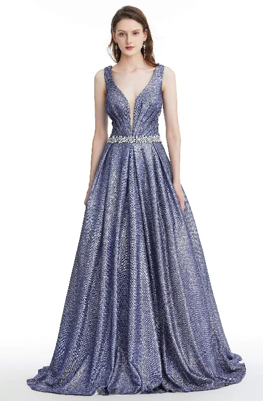 Instant Discount Cecilia Couture - 2150 V-Neck Glittered Long Dress