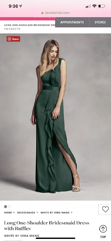 Discount Mania David's Bridal Vera Wang One Shoulder Chiffon dress forest green