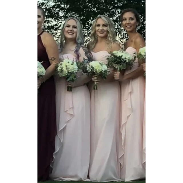 Great Bargains David's Bridal Strapless crinkle chiffon pink dress