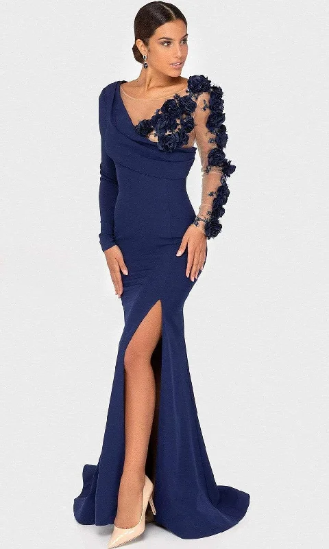 Best Seller Terani Couture - 1911E9109 Floral Appliqued V-Neck Mermaid Gown