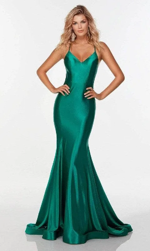 Steals and Deals Alyce Paris - Spaghetti Strap Satin Prom Gown 61174 - 1 pc Watermelon in Size 4 Available