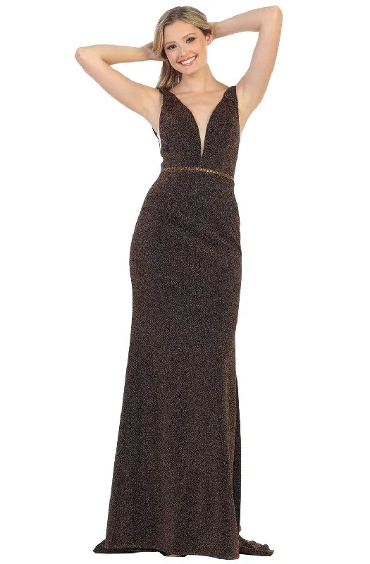 Lowest Price May Queen - MQ1698 Deep V-neck Trumpet Dress With Train