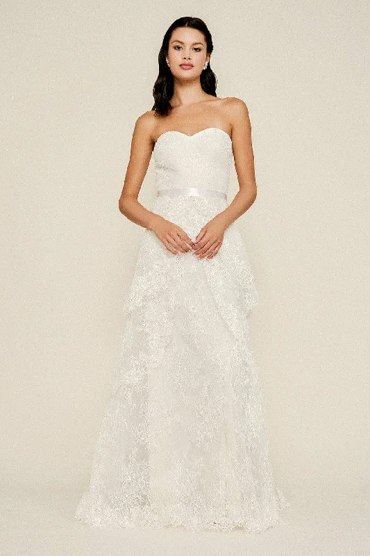 Special Offer Tadashi Shoji - Hayes Strapless Chantilly Lace Tiered Gown