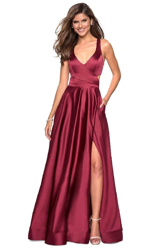 Must-Have Deals La Femme - 27487 Plunging Halter V-neck Satin A-line Dress