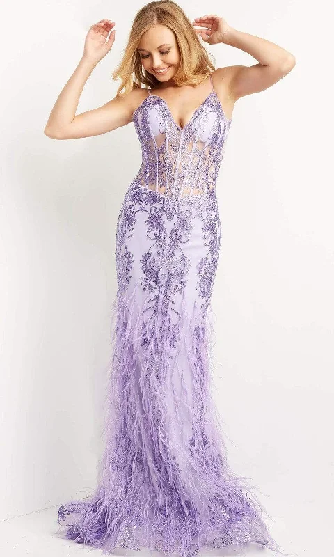 YEAR-End Clearance Jovani - 08141 Feather Accented Corset Gown