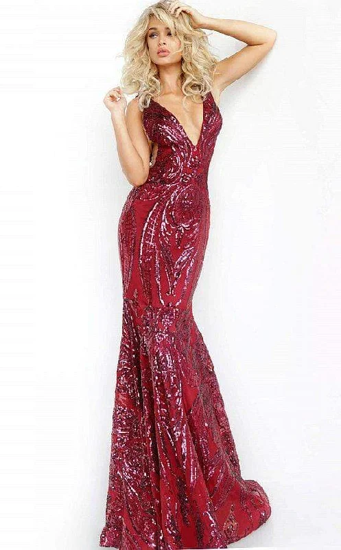 Extra Savings Jovani - 3186 Sequined Deep V-neck Trumpet Dress