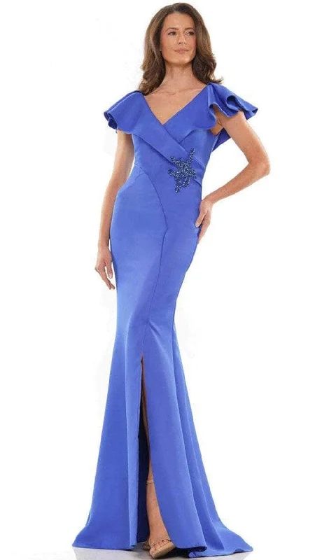 Blowout Deals Marsoni by Colors MV1190 - Ruffled V-Neck Long Dress