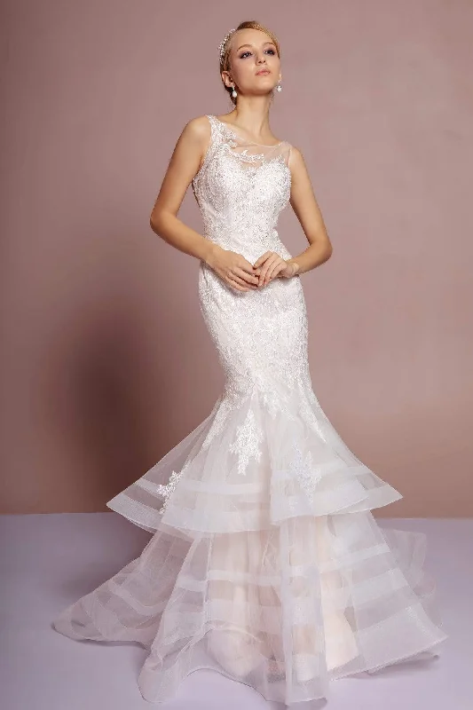 Savings Spectacular GLS by Gloria - GL2689 Embellished Bateau Layered Mermaid Dress