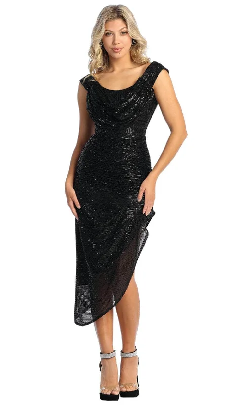 Limited Quantity May Queen MQ1914 - Draped Cowl Tea-Length Dress