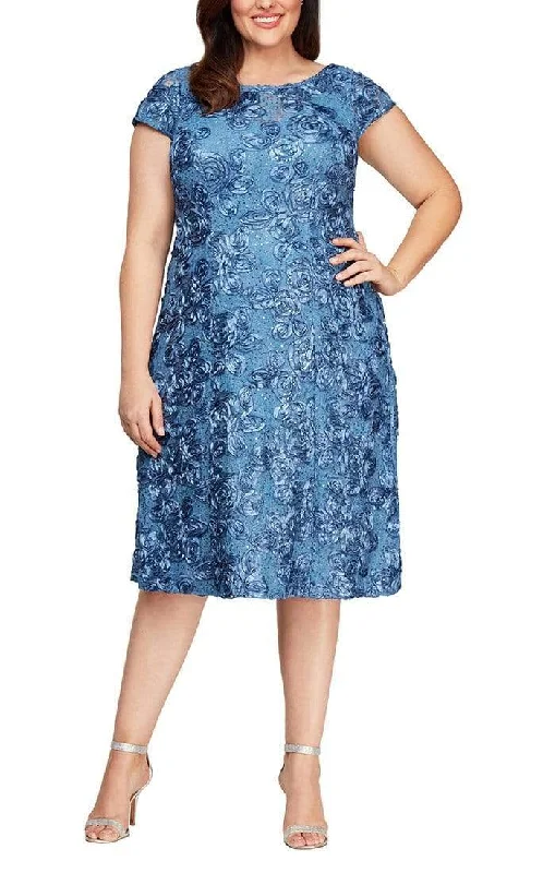 Buy Now Alex Evenings - 4121570 Lace Cap Sleeves Plus Size Knee Length Dress