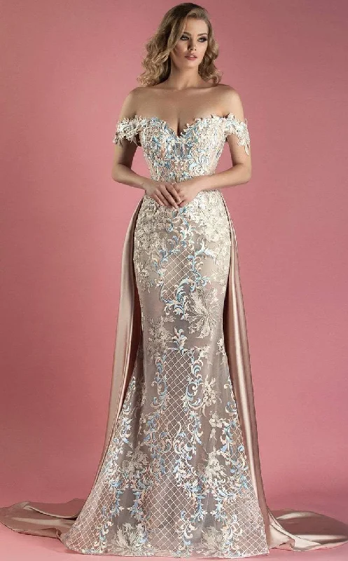 Members Only MNM Couture - K3556 Off the Shoulder Applique Gown with Overskirt