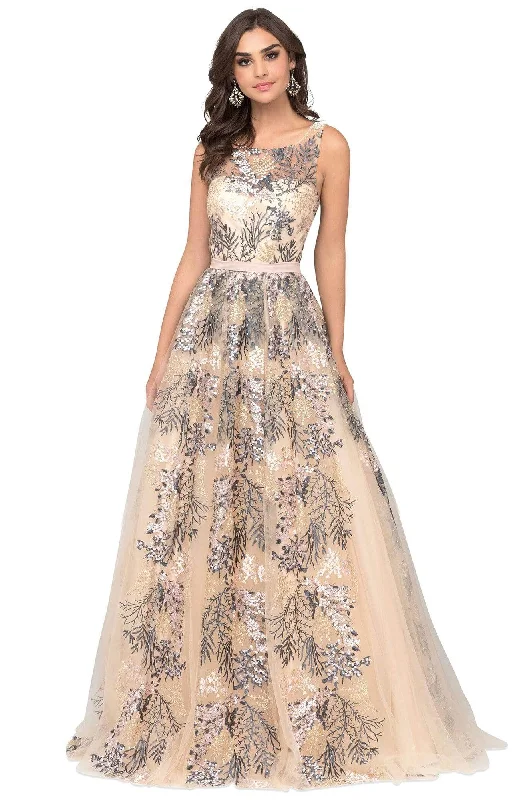 Blowout Deals Cecilia Couture - 1466 Embroidered Bateau Ballgown With Train