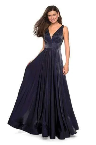 Price Rollback La Femme - Illusion Plunging V Neck Two Toned Satin A-Line Gown 27205SC - 1 pc Blush in Size 00 Available