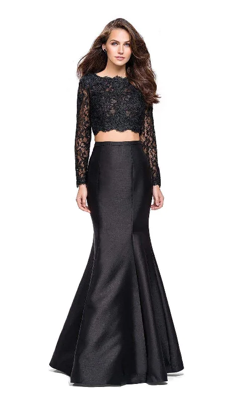 Year-End Sale La Femme - Two-Piece Long Sleeves Mermaid Dress 25324SC - 1 pc Black In Size 8 Available