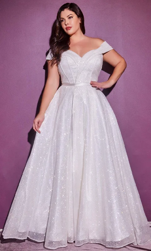 Price Rollback Cinderella Divine Bridals - CD214W Off Shoulder Glitter A-Line Gown