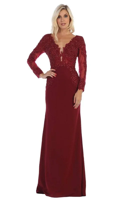 Special Buy May Queen - MQ1630 Lace Appliqued Plunging V-Neck Gown