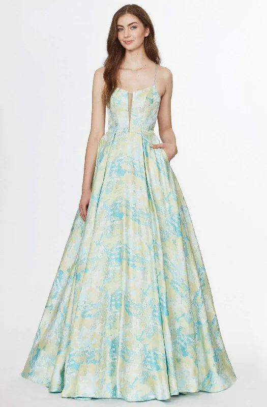 Clearance Event Angela & Alison - 91094 Two tone V-neck Printed A-line Dress