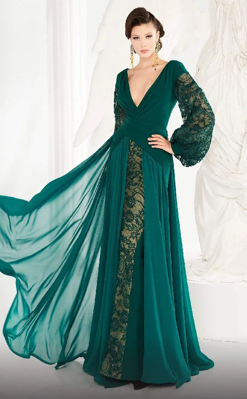 Last Chance MNM Couture - 2551 Embroidered Lace Bishop Sleeve Surplice Gown