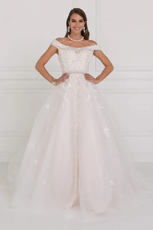Seasonal Sale Elizabeth K Bridal Jewel Adorned Off Shoulder Trailing Paneled Gown GL1589 - 1 Pc. Ivory/Champagne in size Small Available