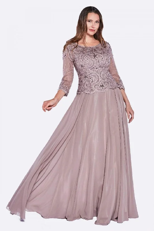 Best Seller Cinderella Divine - Quarter Sleeve Laced Bodice A-Line Long Formal Dress