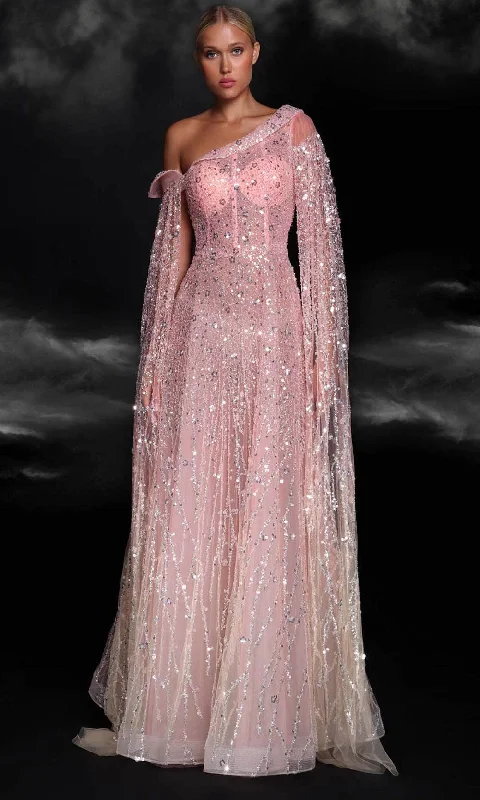 Clearance Items MNM Couture K4107 - Asymmetric Sequin Evening Gown