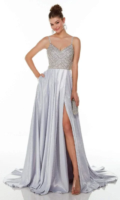 Extra Discounts Alyce Paris - 61196 Chevron Motif High Slit Gown