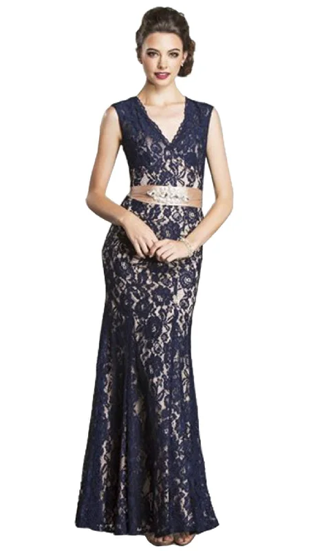 Weekend Deal Aspeed Design - Sleeveless Long Lace Dress with Satin Ribbon