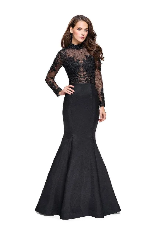 Quick Sale La Femme - 25677 Long Sleeve Lace And Mikado Evening Gown