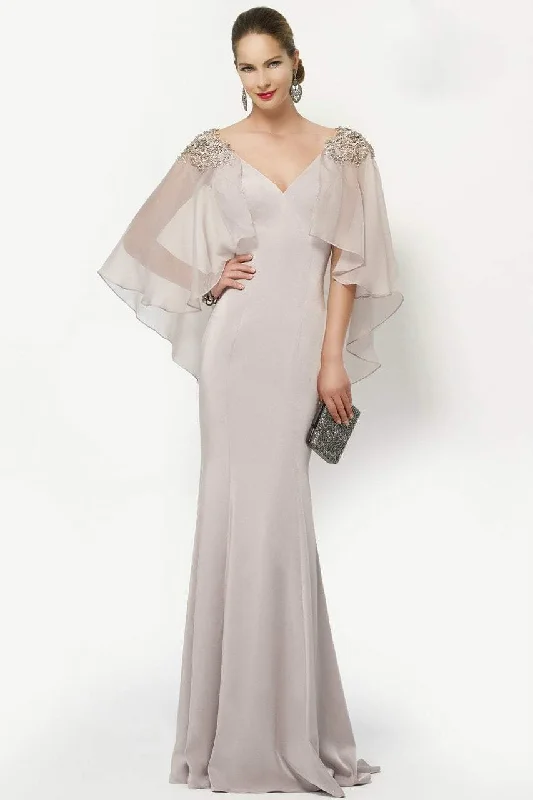 Clearance Event Alyce Paris - Embellished V-Neck Mother of the Bride Gown with Sheer Capelet 27170