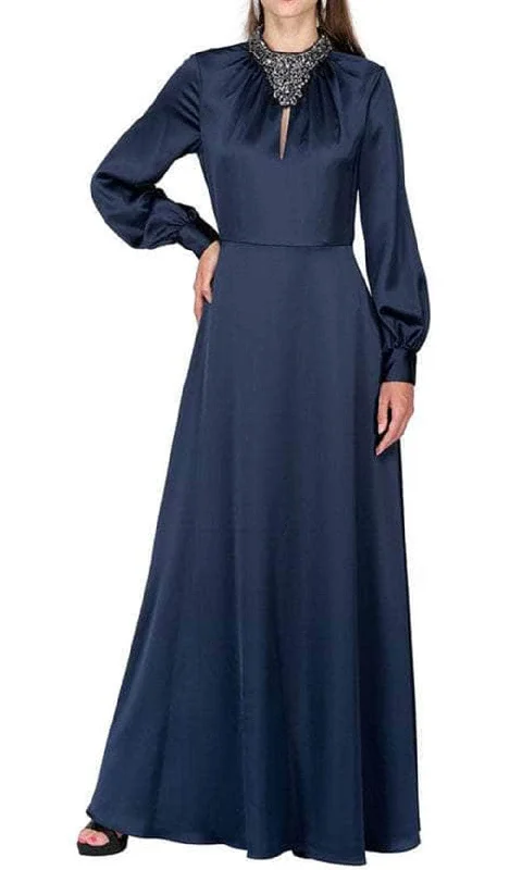 Online Specials Aidan Mattox MD1E203971 - Long Bishop Sleeves High Neck Evening Dress