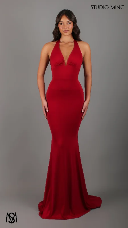 Today’s Deal HOURGLASS - Red Fitted Mermaid Formal Dress with Plunge Neckline