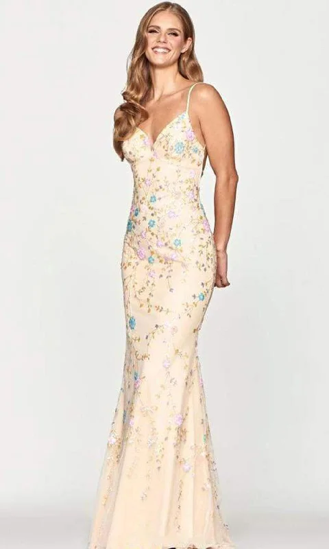 Warehouse Sale Faviana - S10653 Floral Sequined V Neck Long Gown