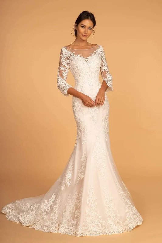 Discount Deals GLS by Gloria - GL2592 Lace Quarter Length Sleeve Mermaid Dress