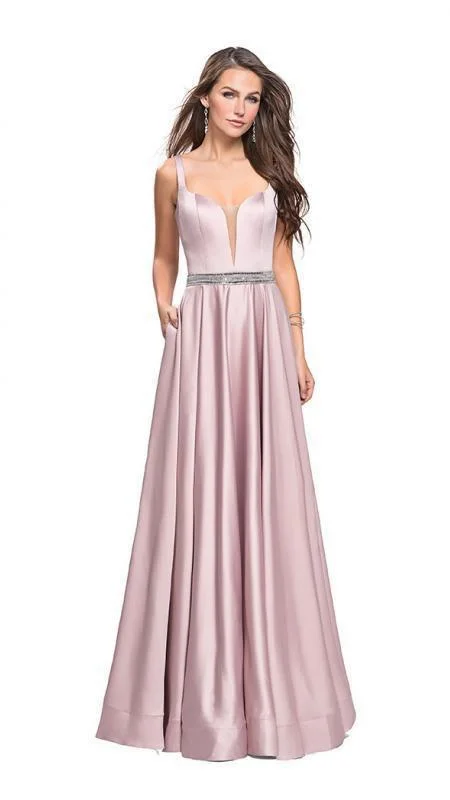 Price Reduction La Femme - 24821 Sleeveless Plunging Sweetheart Satin A-Line Gown