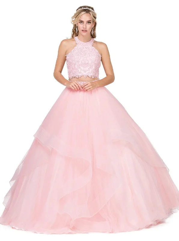 Deep Discounts Dancing Queen - 1310 Two Piece Beaded Lace Halter Quinceanera Ballgown