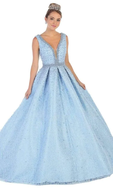 Friends and Family Sale May Queen - LK112 Pearl-Beaded Plunging Bodice Ballgown