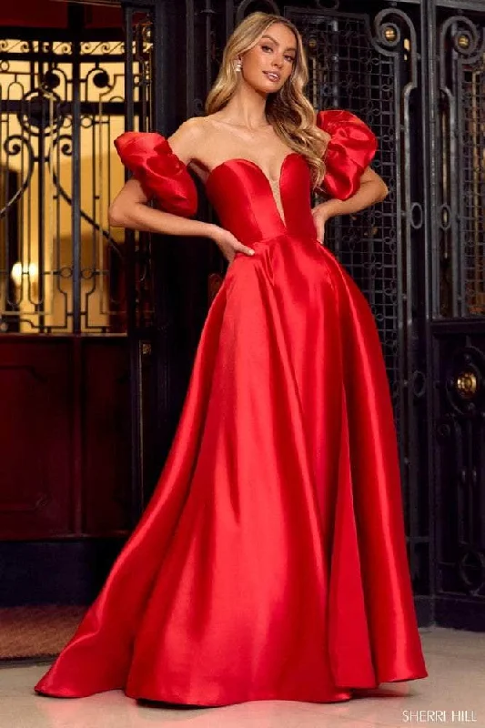 Can't Miss Sherri Hill 55253 - Off-Shoulder Mikado A-Line Dress