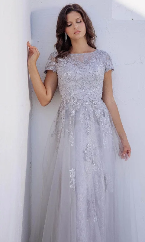 Daily Deals Eureka Fashion EK104 - Illusion Bateau Appliqued Formal Gown