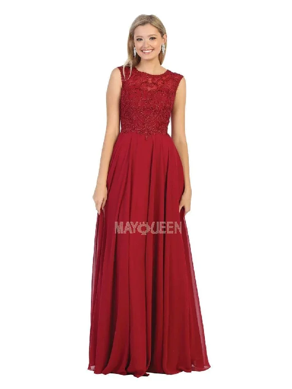 Discount Extravaganza May Queen - MQ1707 Swirl Motif Embroidered Chiffon Dress