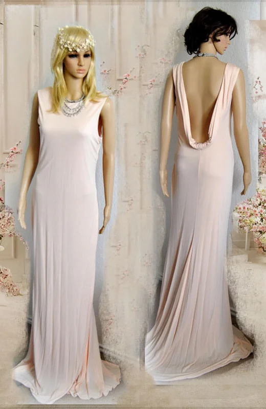 Act Fast Badgley Mischka Blush Puddle-hem Backless Slip Sheath Gown