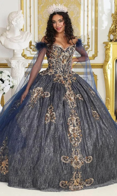 Online Exclusive May Queen LK216 - Feathered Cape Sleeve Ballgown