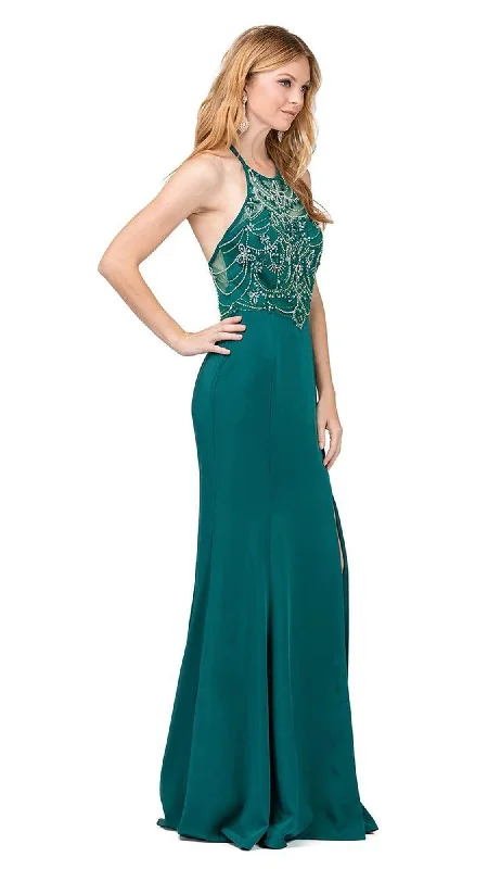 Deal Mania Dancing Queen Illusion Halter Jeweled Garland Motif Sheath Gown 2200 - 1 pc Hunter Green In Size M Available