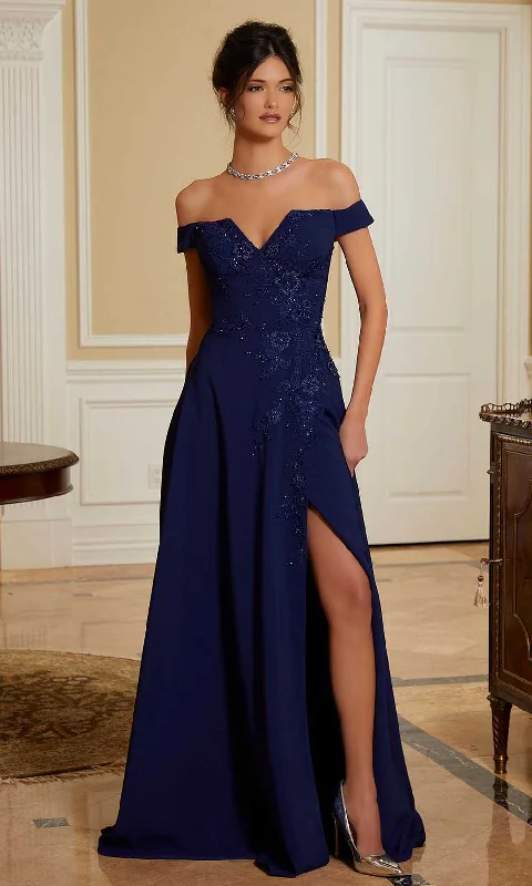 Price Meltdown MGNY By Mori Lee 72826 - Beaded Lace A-Line Evening Gown