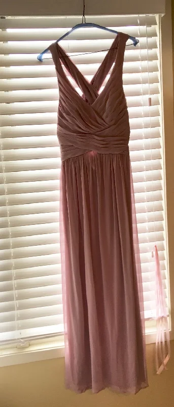 Discount Extravaganza David's Bridal Mesh Long Bridesmaid Dress with Crisscross Back