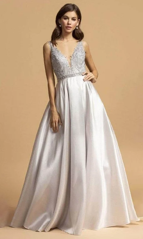Price Drop Aspeed Design - Appliqued V-Neck A-Line Prom Dress L2168