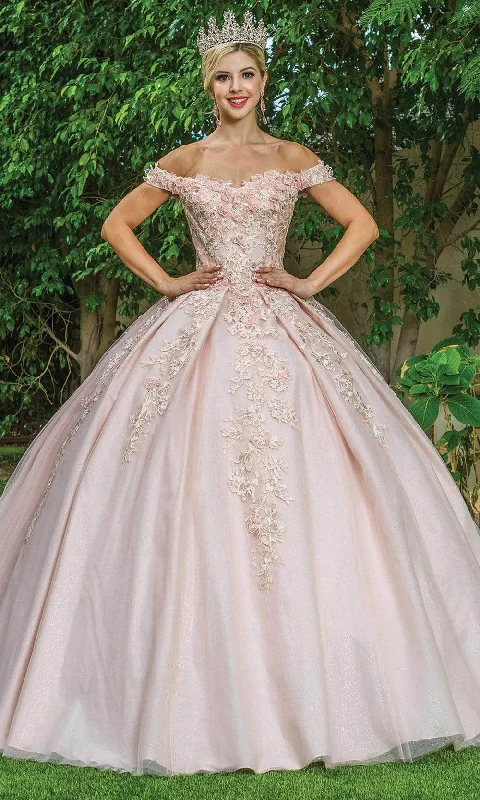 Hurry In Dancing Queen - 1574 Floral Applique Off Shoulder Ballgown With Train