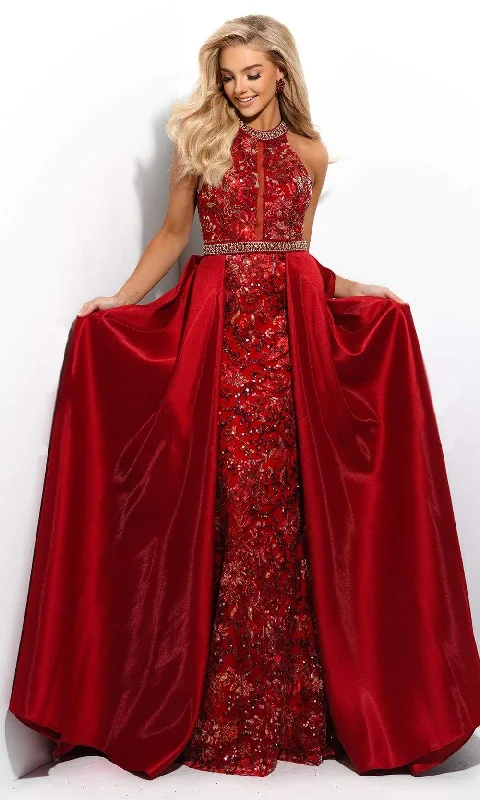 Price Buster Jasz Couture - 7316 Embellished Halter Neckline With Waist Cape Gown