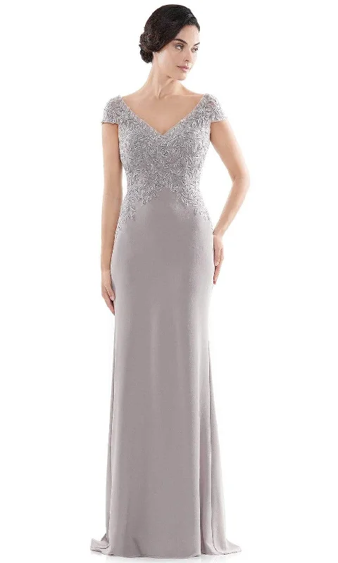 Best Deals Rina Di Montella - RD2718 V-Neck Embroidered Faille Column Dress