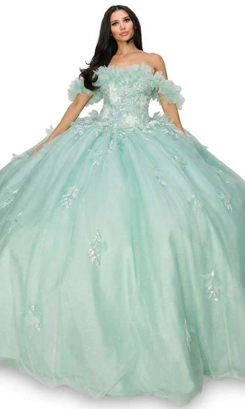 Bargain Prices Cinderella Couture 8065J - Off-Shoulder Ruffle Detailed Ballgown